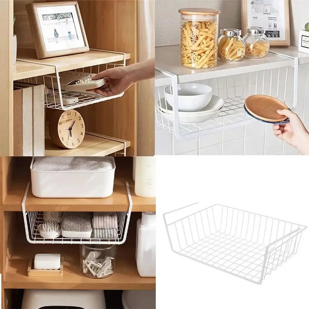 Under Shelf Wire Storage Basket for Kitchen Pantry Desk Bookshelf