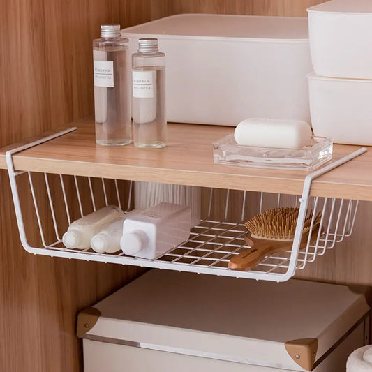 Under Shelf Wire Storage Basket for Kitchen Pantry Desk Bookshelf