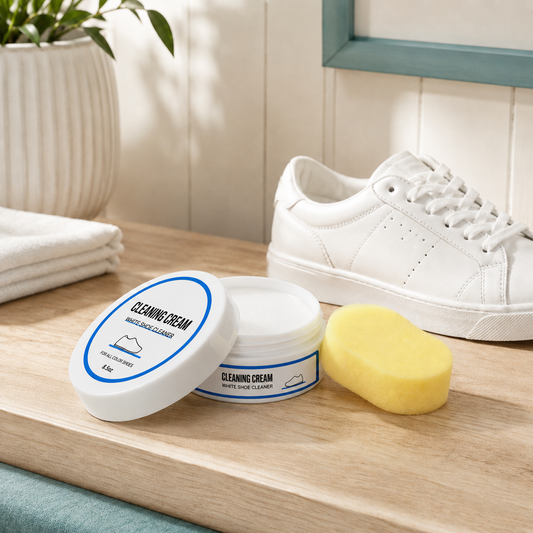 White shoe cleaning cream for sneakers, canvas and leather